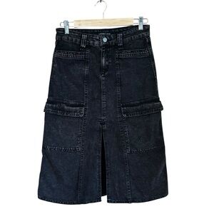 Sincerely Jules Washed Black Denim Cargo Midi Skirt 5/27